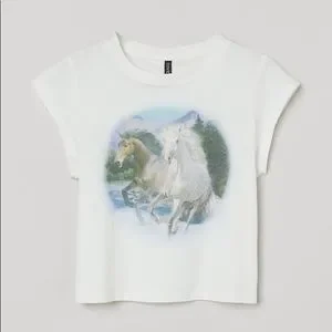 h&m horse shirt jersey crop top XL